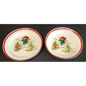 Vintage Hallmark Jan Karon Trays (2) Christmas Holiday Snowman Enamel Metal NWT